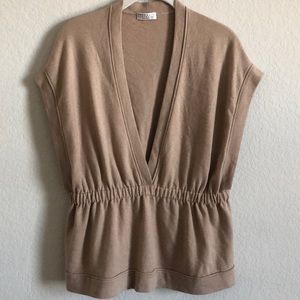 Brunello Cucinelli 100% Cashmere Luxury Beige V-Neck Top